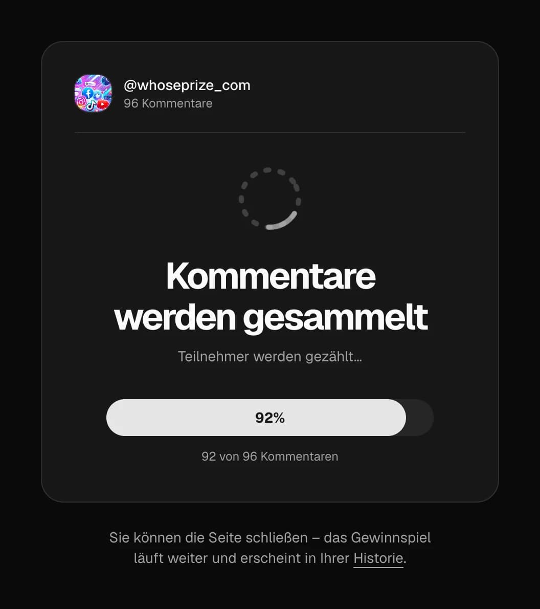 Zufallsgenerator sammelt die Kommentare der Gewinnspiel-Teilnehmer – Fortschrittsbalken
