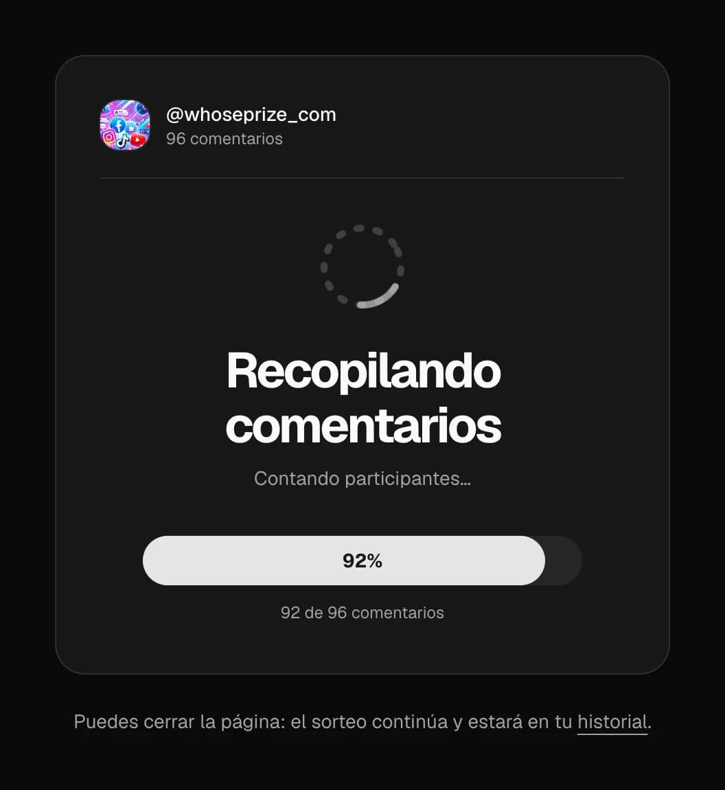 La app de sorteos recopila los comentarios de los participantes — barra de progreso