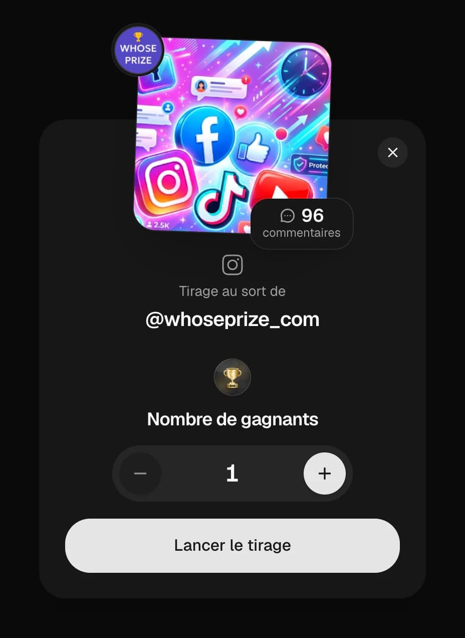 Choix du nombre de gagnants du tirage au sort et bouton « Lancer le tirage »