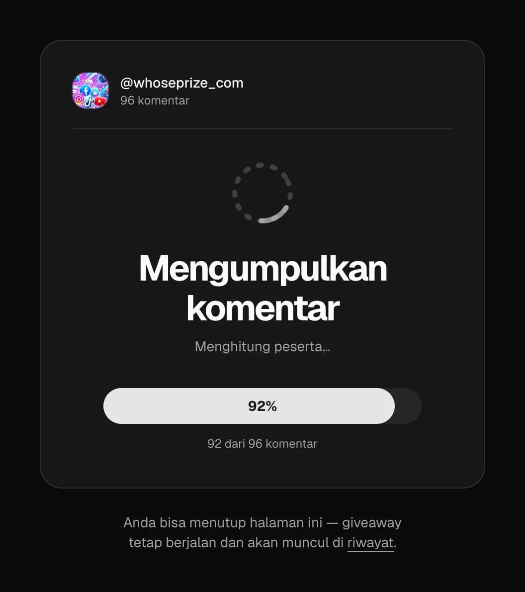 Random comment picker mengumpulkan komentar peserta giveaway — progress bar