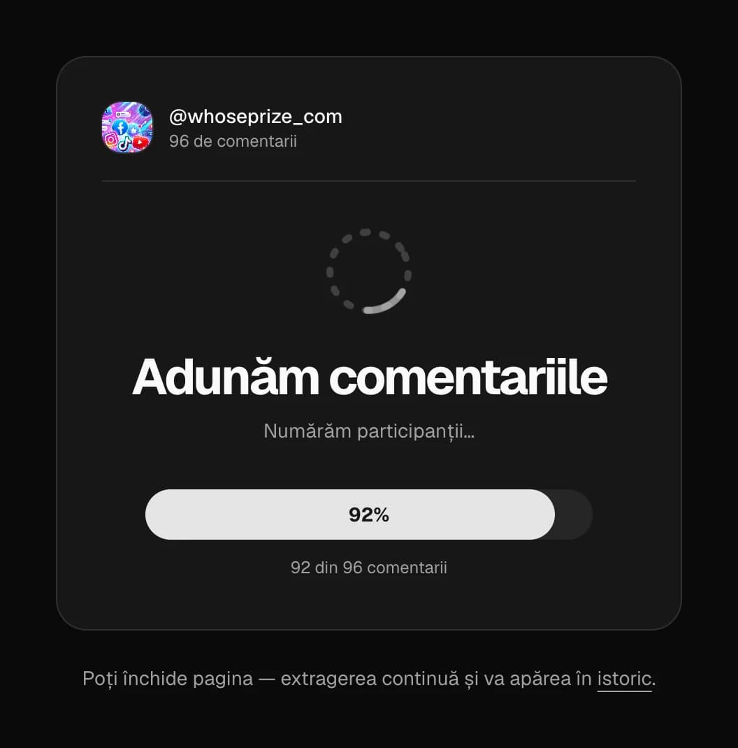 Extragere câștigător din comentarii: se adună participanții la giveaway — bară de progres