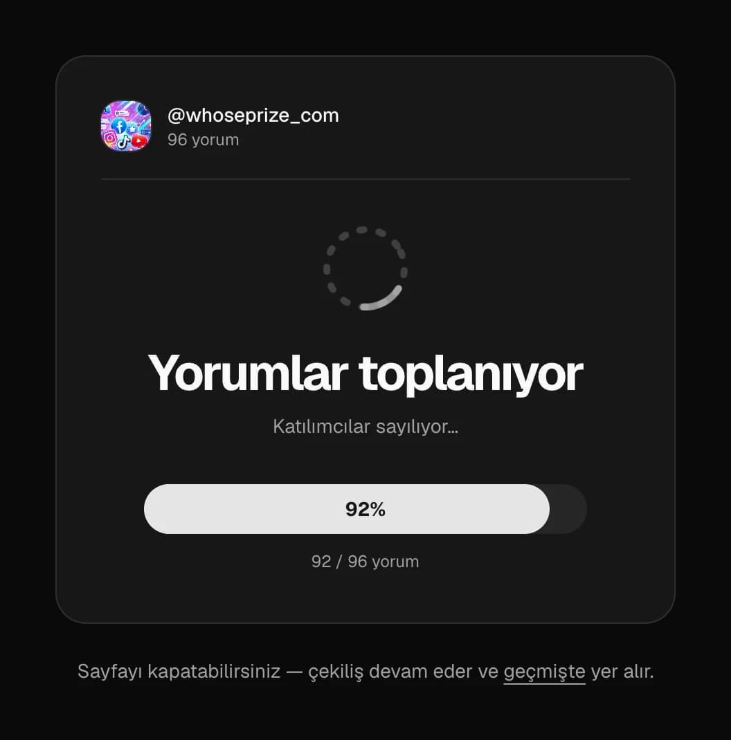 Yorum çekilişi sitesi katılımcıları topluyor — ilerleme çubuğu